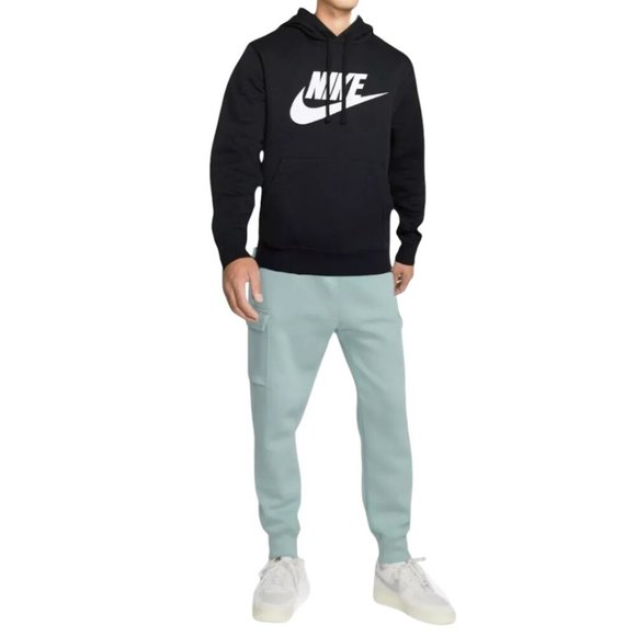 Nike NSW Club Cargo 2 Piece Sweatsuit Men's L Fleece Tracksuit Black Turquoise - Picture 1 of 12